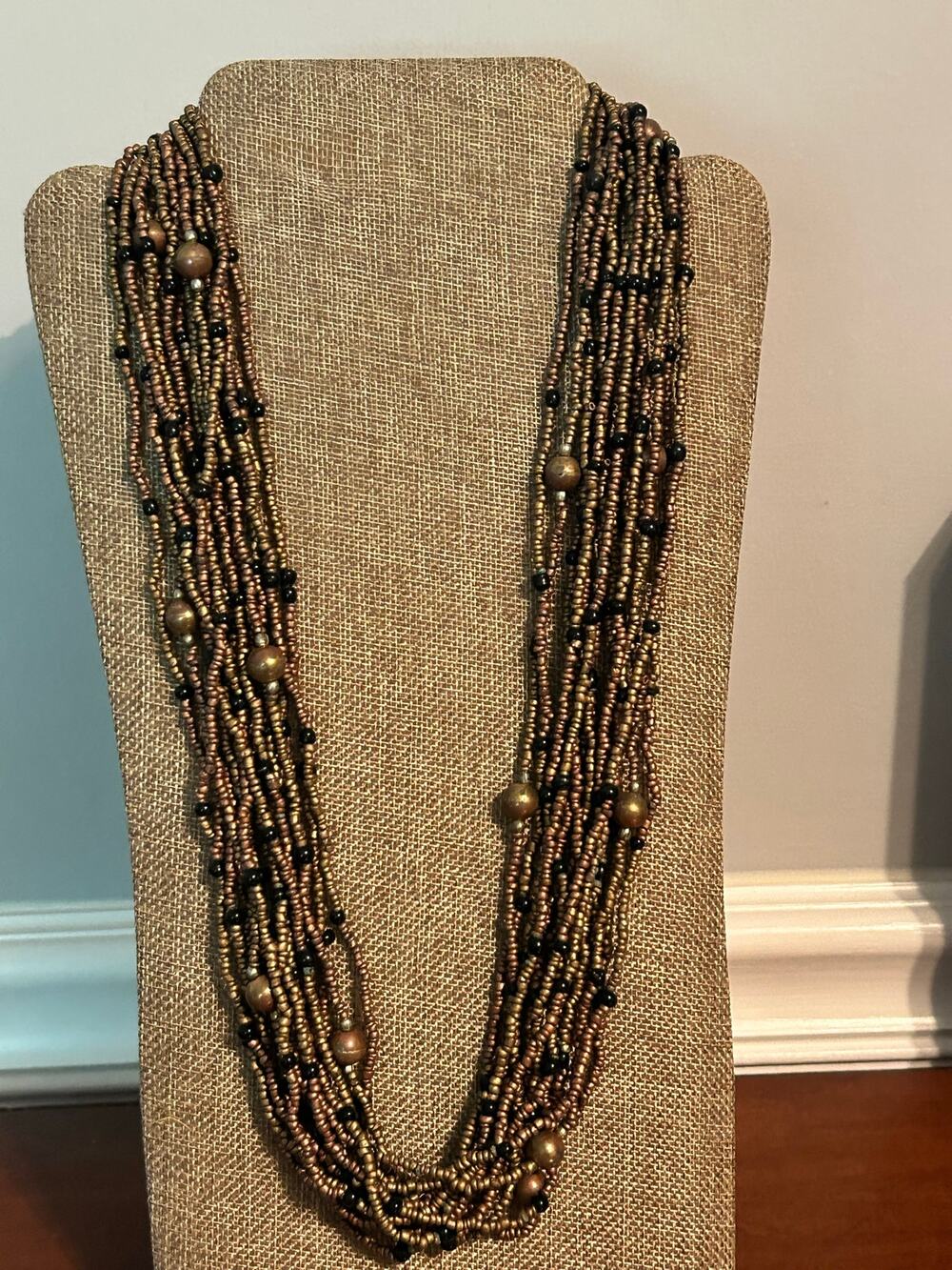 Banana Republic Multi Strand Seed Bead Necklace Brown Black 54 Long